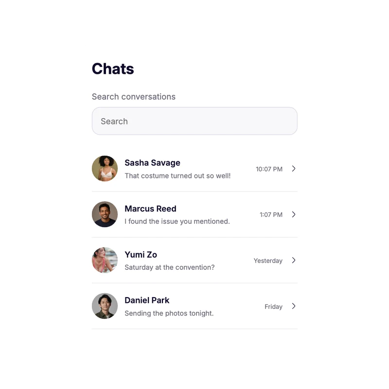 Conversation list interface component