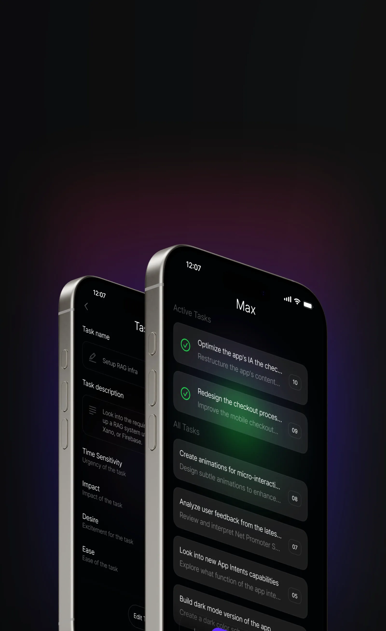 Max task interface shown across an iPhone and desktop display.