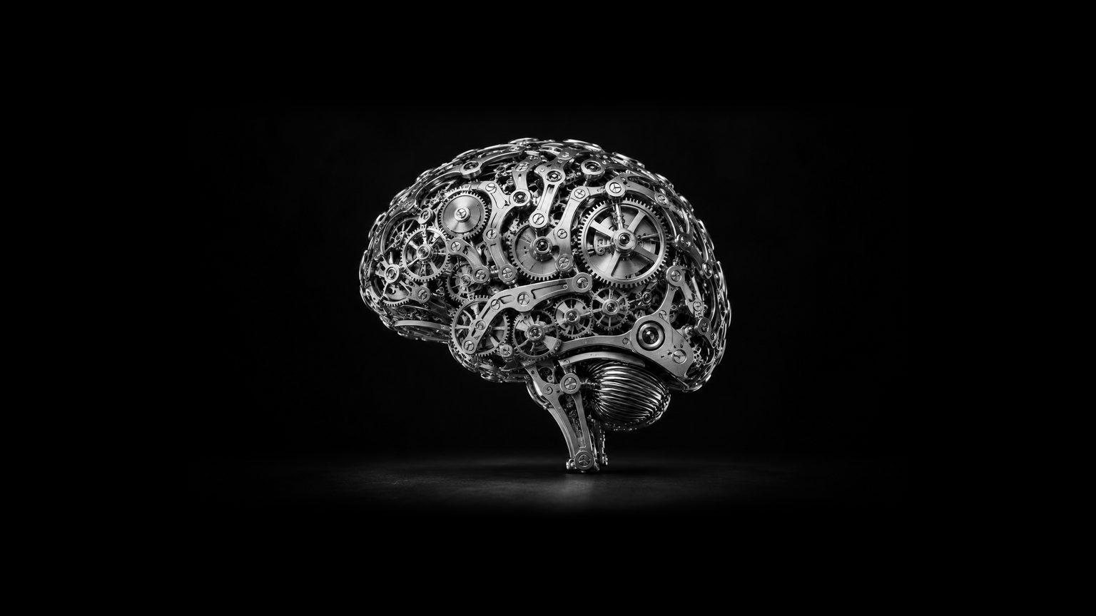 A mechanical concept designed like a Swiss watch with exposed gears, forming a brain